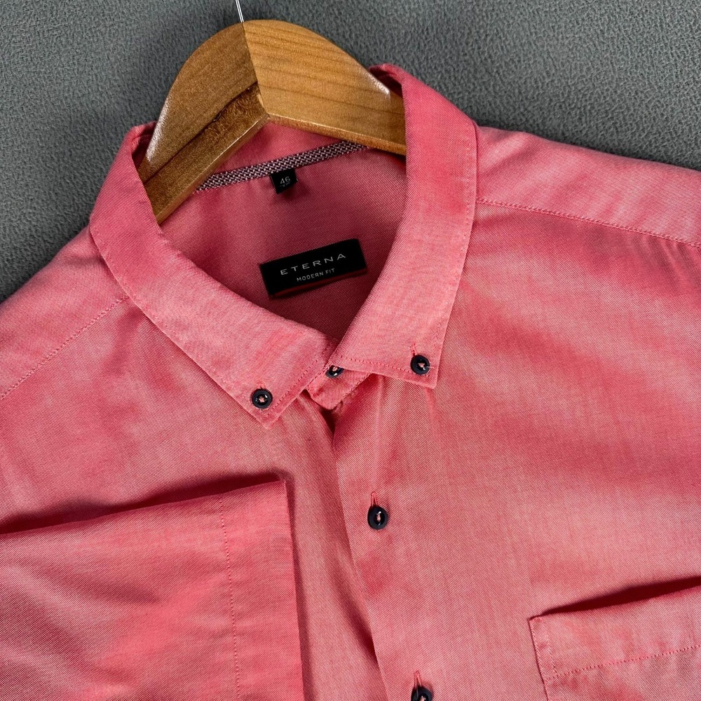 Eterna Shirt Mens‎ 18 Coral Pink Woven Oxford Modern Fit Quiet Luxury Minimalist